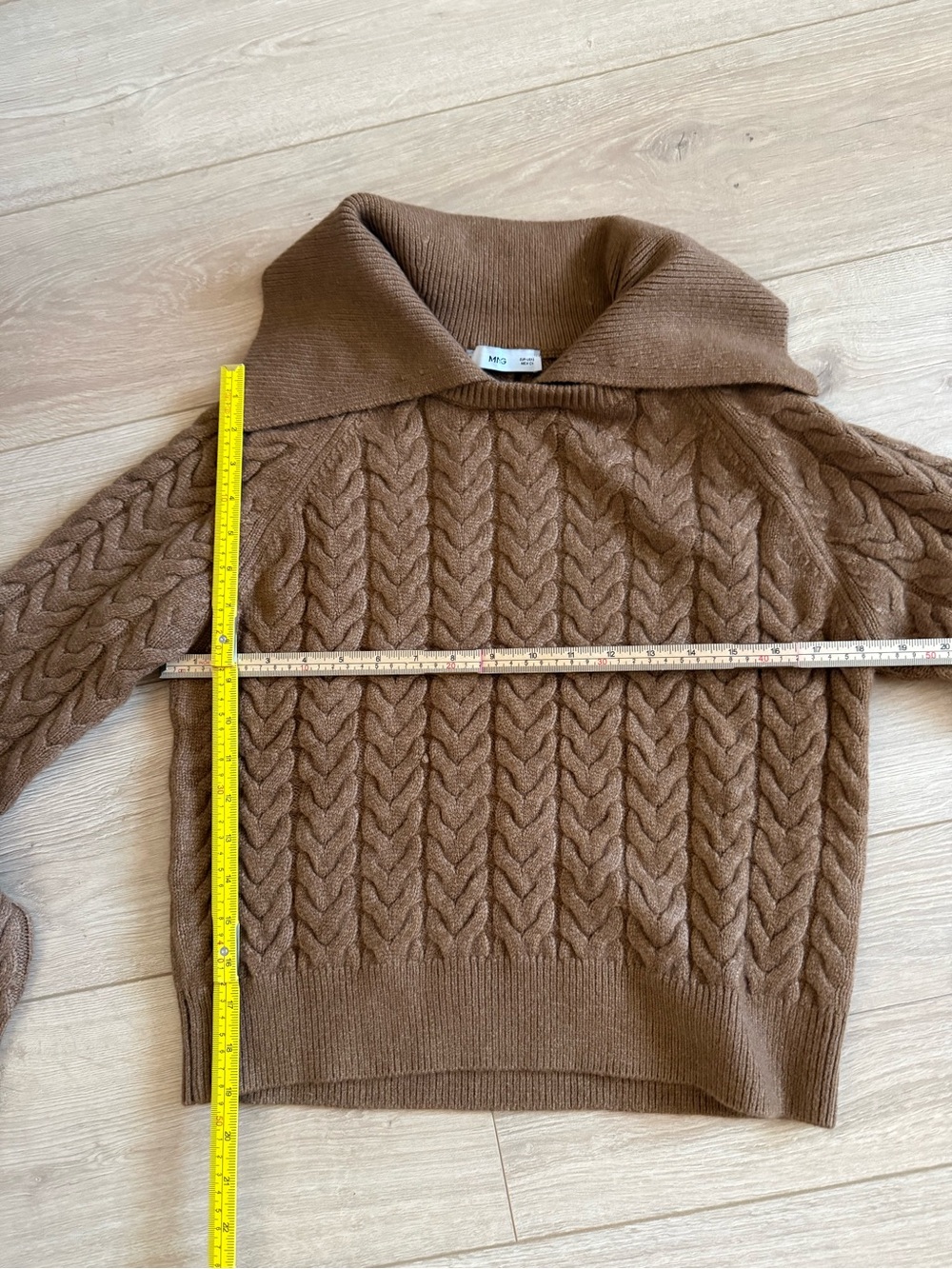 Mango Brown Cable-Knit Turtleneck Sweater